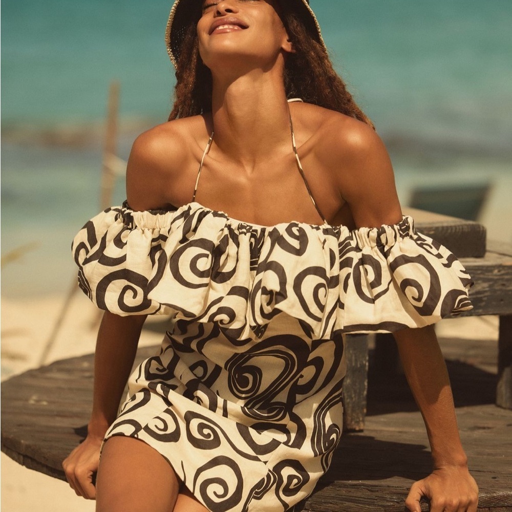 Anthropologie Off Shoulder Linen Mini Dress M NWT The Wolf Gang Boho - Picture 4 of 13